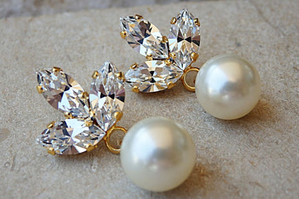 Bridal Pearl And Clear Rebeka Earrings