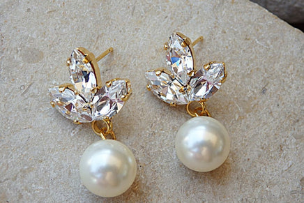 Bridal Pearl And Clear Rebeka Earrings