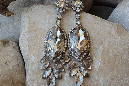 Bridal Rhinestone Earrings. Silver Chandelier Earrings. Rebeka Crystal Drop Earrings