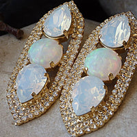 Bridal White Earrings. Rebeka & Opal Cluster Earrings. White Gemstone Earrings. Large Gold Earrings. White Opal Cocktail Stud Earrings