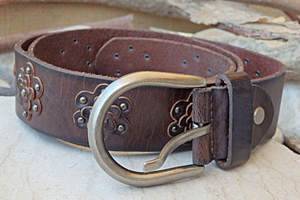 Brown Floral Leather Belt