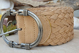 Brown Leather Belt. Boho Belt. Large Buckle Belt. Suede Leather Belt For Women. Cream Large Belt. Braided Belt. Twisted Belt.cowboy Belt .