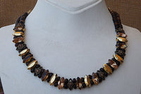 Brown Statement Necklace. Real Rebeka Jewelry. Tan Earthy Wooden Beaded Crystal Choker