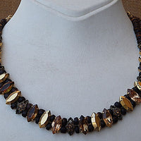 Brown Statement Necklace. Real Rebeka Jewelry. Tan Earthy Wooden Beaded Crystal Choker