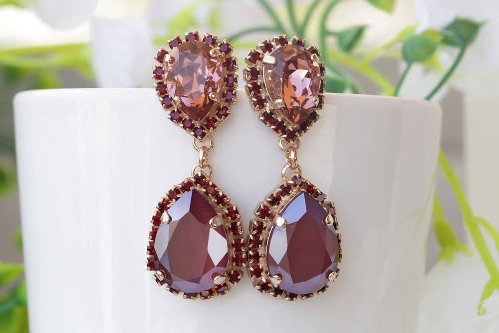 Burgundy red bridal earrings, Garnet bridesmaid earrings, Bridesmaid gift, Bridal earring set, Wedding bridesmaid jewelry newest FREESHIPPING