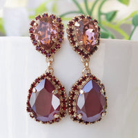 Burgundy Earring, garnet chandelier earrings, Rebeka earrings, dangle earrings, pink red earrings, wedding dark red earrings