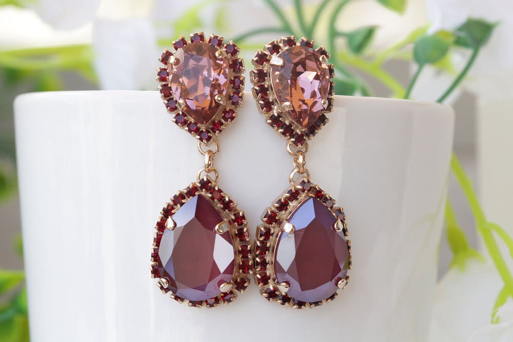 Sterling Silver and Dark Red Crystal Earrings – Gailavira Jewelry