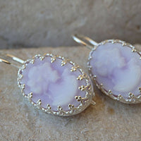 Cameo Earrings. Purple Women Earrings. Sterling Silver Earrings. Delicate Bridal Jewelry. Downton Abbey Inspired Earrings.victorian Earrings