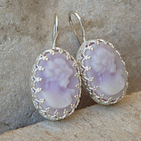 Cameo Earrings. Purple Women Earrings. Sterling Silver Earrings. Delicate Bridal Jewelry. Downton Abbey Inspired Earrings.victorian Earrings