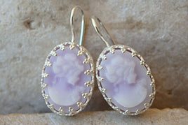 Cameo Earrings. Purple Women Earrings. Sterling Silver Earrings. Delicate Bridal Jewelry. Downton Abbey Inspired Earrings.victorian Earrings