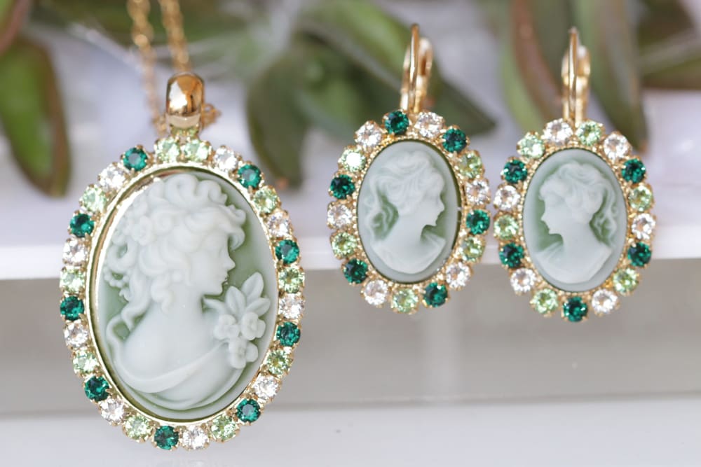 Bronze Whimsical Princess popular Cameo Set Necklace Earrings