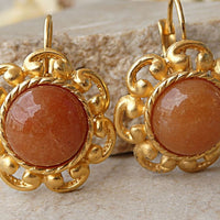 Carnelian Earrings. Gemstone Earrings. Orange Gold Earrings. Holiday Earrings. Gold Drop Earrings.natural Earrings.flower Leverback Earrings