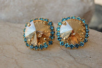 Champagne And Blue Stud Earrings