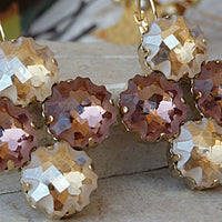 Champagne Blush Earrings. Rose Gold Earrings. Antique Pink Earrings. Cluster Bridal Earrings. Square Earrings. Rebeka Wedding Jewelry