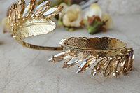 Champagne Bracelet. Gold Cuff Bracelet. Rebeka Bracelet. Bridesmaids Bracelet. Adjustable Cuff. Feather Cuff. Bridal Wedding Bracelet