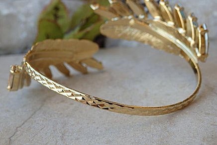 Champagne Bracelet. Gold Cuff Bracelet. Rebeka Bracelet. Bridesmaids Bracelet. Adjustable Cuff. Feather Cuff. Bridal Wedding Bracelet