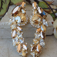 Champagne Cluster Earrings. Wedding Cocktail Earrings.. Bridal Rose Gold Rebeka Statement Earrings. Multi Stone Earrings. Real Rebeka.