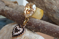 Champagne Statement Ring. Yellow Agate Ring With Rebeka Crystal Heart. Drop Heart Ring. Big Champagne Teardrop Ring. Big Rebeka Ring