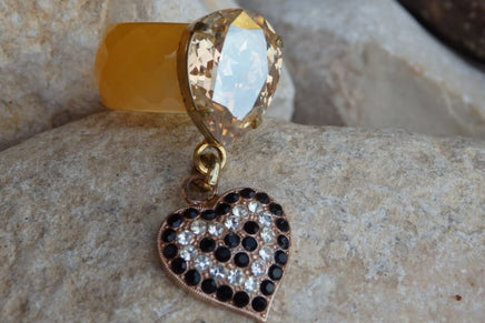 Champagne Statement Ring. Yellow Agate Ring With Rebeka Crystal Heart. Drop Heart Ring. Big Champagne Teardrop Ring. Big Rebeka Ring