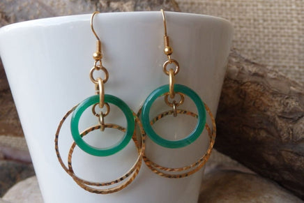 Chandelier Green Hoops Earrings. Gold Hoop Earrings. Everyday Gold Jewelry. Agate Stone Earrings. Simple Earrings For Wife. Dangle Earrings.