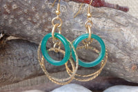 Chandelier Green Hoops Earrings. Gold Hoop Earrings. Everyday Gold Jewelry. Agate Stone Earrings. Simple Earrings For Wife. Dangle Earrings.