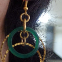 Chandelier Green Hoops Earrings. Gold Hoop Earrings. Everyday Gold Jewelry. Agate Stone Earrings. Simple Earrings For Wife. Dangle Earrings.