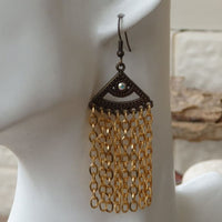 Chandelier Long Gold Earrings. Rebeka Crystal Earrings. Fringes Statement Earrings. Long Gold Chain Earrings . Bridal Bohemian Earrings