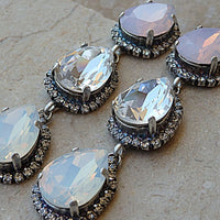 Chandeliers Earrings. Bridal Opal Earrings. Soft Color Jewelry. Pink White Opal Earrings. Bride Crystal Long Earrings. Statement Earrings.