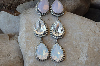 Chandeliers Earrings. Bridal Opal Earrings. Soft Color Jewelry. Pink White Opal Earrings. Bride Crystal Long Earrings. Statement Earrings.