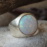 Chunky Opal Ring. 925 Sterling Silver Ring. White Opal Ring. Wide Opal Ring. Womens Rings. Fire Opal Big Ring. Sterling Silver Opal Ring