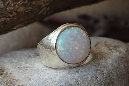 Chunky Opal Ring. 925 Sterling Silver Ring. White Opal Ring. Wide Opal Ring. Womens Rings. Fire Opal Big Ring. Sterling Silver Opal Ring