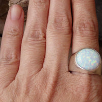 Chunky Opal Ring. 925 Sterling Silver Ring. White Opal Ring. Wide Opal Ring. Womens Rings. Fire Opal Big Ring. Sterling Silver Opal Ring