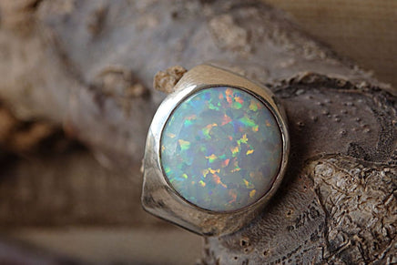 Chunky Opal Ring. 925 Sterling Silver Ring. White Opal Ring. Wide Opal Ring. Womens Rings. Fire Opal Big Ring. Sterling Silver Opal Ring