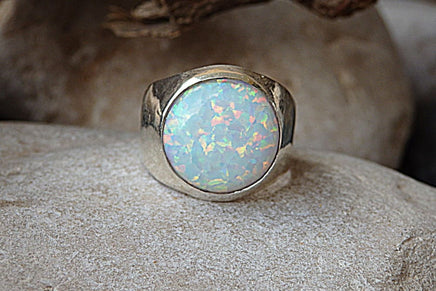 Chunky Opal Ring. 925 Sterling Silver Ring. White Opal Ring. Wide Opal Ring. Womens Rings. Fire Opal Big Ring. Sterling Silver Opal Ring