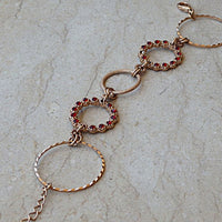 Circle Gemstone Bracelet. Rose Gold Bracelet. Red Ruby Rebeka Link Bracelet. Hoops Rhinestone Bracelet. Bridal Jewelry. Bridesmaid Gift