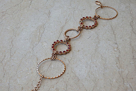 Circle Gemstone Bracelet. Rose Gold Bracelet. Red Ruby Rebeka Link Bracelet. Hoops Rhinestone Bracelet. Bridal Jewelry. Bridesmaid Gift