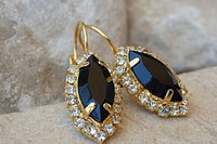 Clear Black Drop Earrings. Halo Black Earrings. Cocktail Black Earrings. Oval Leverback Earrings. Black Crystal Rhinestone Hook Earrings.