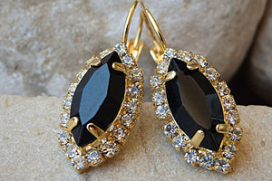 Clear Black Drop Earrings. Halo Black Earrings. Cocktail Black Earrings. Oval Leverback Earrings. Black Crystal Rhinestone Hook Earrings.