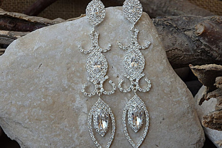 Clear Crystal Earrings. Wedding Statement Earrings. Rebeka Cluster Long Earrings. Unique Women Jewelry.bridal Earrings.celebrity Jewelry