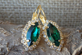 Clear Emerald Drop Earrings. Halo Emerald Green Earrings. Bridal Emerald Earrings. Oval Crystal Earrings. Green Crystal Rhinestone Earrings