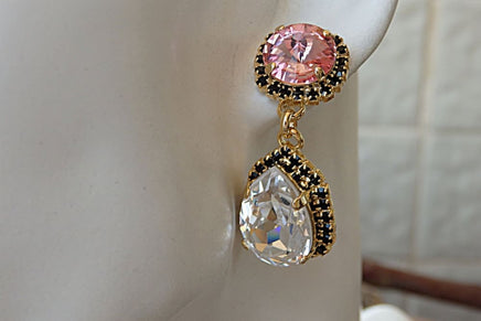 Clear Pink Chandelier Earrings