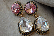Clear Pink Chandelier Earrings