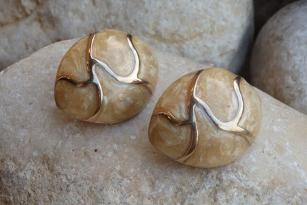 Clip Earrings. Clip On Earrings. Vintage Wedding Enamel Clips Earrings. Antique Jewelrys 1980 For Bridal. Champagne Gold Stud Earrings