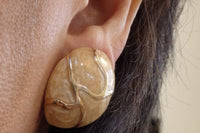Clip Earrings. Clip On Earrings. Vintage Wedding Enamel Clips Earrings. Antique Jewelrys 1980 For Bridal. Champagne Gold Stud Earrings