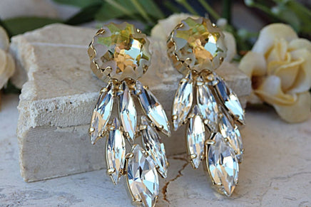 Cluster Crystal Earrings.bridal Light Green Earrings