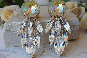 Cluster Crystal Earrings.bridal Light Green Earrings
