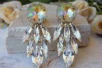 Cluster Crystal Earrings.bridal Light Green Earrings