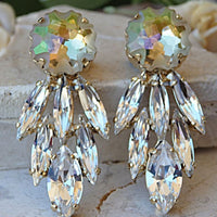Cluster Crystal Earrings.bridal Light Green Earrings