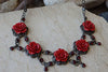 Coral Earrings. Vintage Red Earrings. Antique Earrings. Rose Romantic Earrings. Red Flower Earrings. Blooming Drop Earrings. Rose Earrings