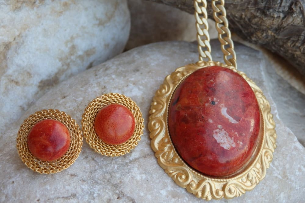 Coral necklace and earring set deals